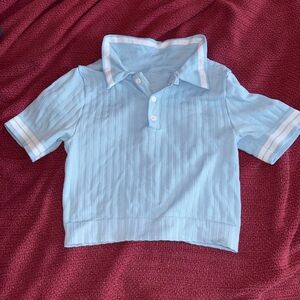 🩵 Aura Baby Blue Ribbed Polo Top – XS
